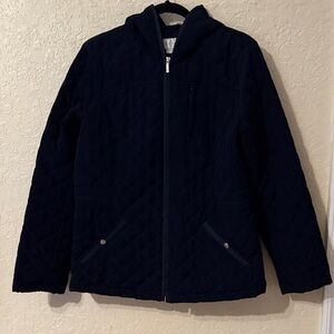 Braetan Black Zip-Up Hooded Jacket Dark Navy Blue Quilted Size L 100% Polyester